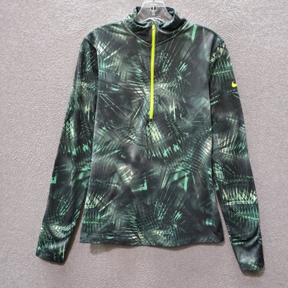 Nike Women Sweatshirt Medium Green Logo 1/2 Zip Long Sleeve Mock Neck